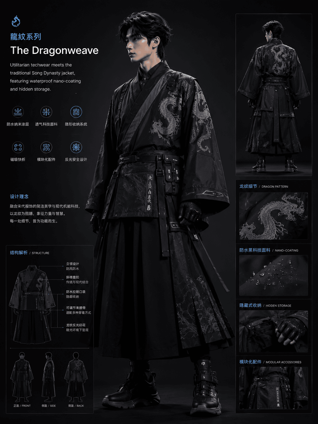 Dragonweave Techwear Hanfu jacket with protective coating